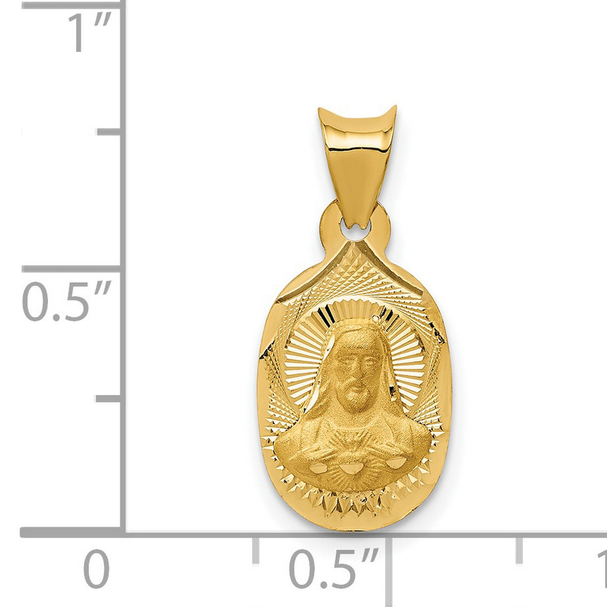 Polished Sagrado Corazon de Jesus Oval Medal Charm Pendant in Real 14k Yellow Gold