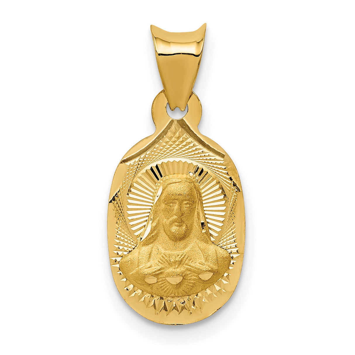 Polished Sagrado Corazon de Jesus Oval Medal Charm Pendant in Real 14k Yellow Gold