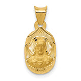 Polished Sagrado Corazon de Jesus Oval Medal Charm Pendant in Real 14k Yellow Gold