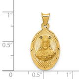 Polished Sagrado Corazon de Jesus Oval Medal Charm Pendant in Real 14k Yellow Gold