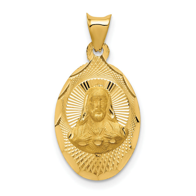 Polished Sagrado Corazon de Jesus Oval Medal Charm Pendant in Real 14k Yellow Gold