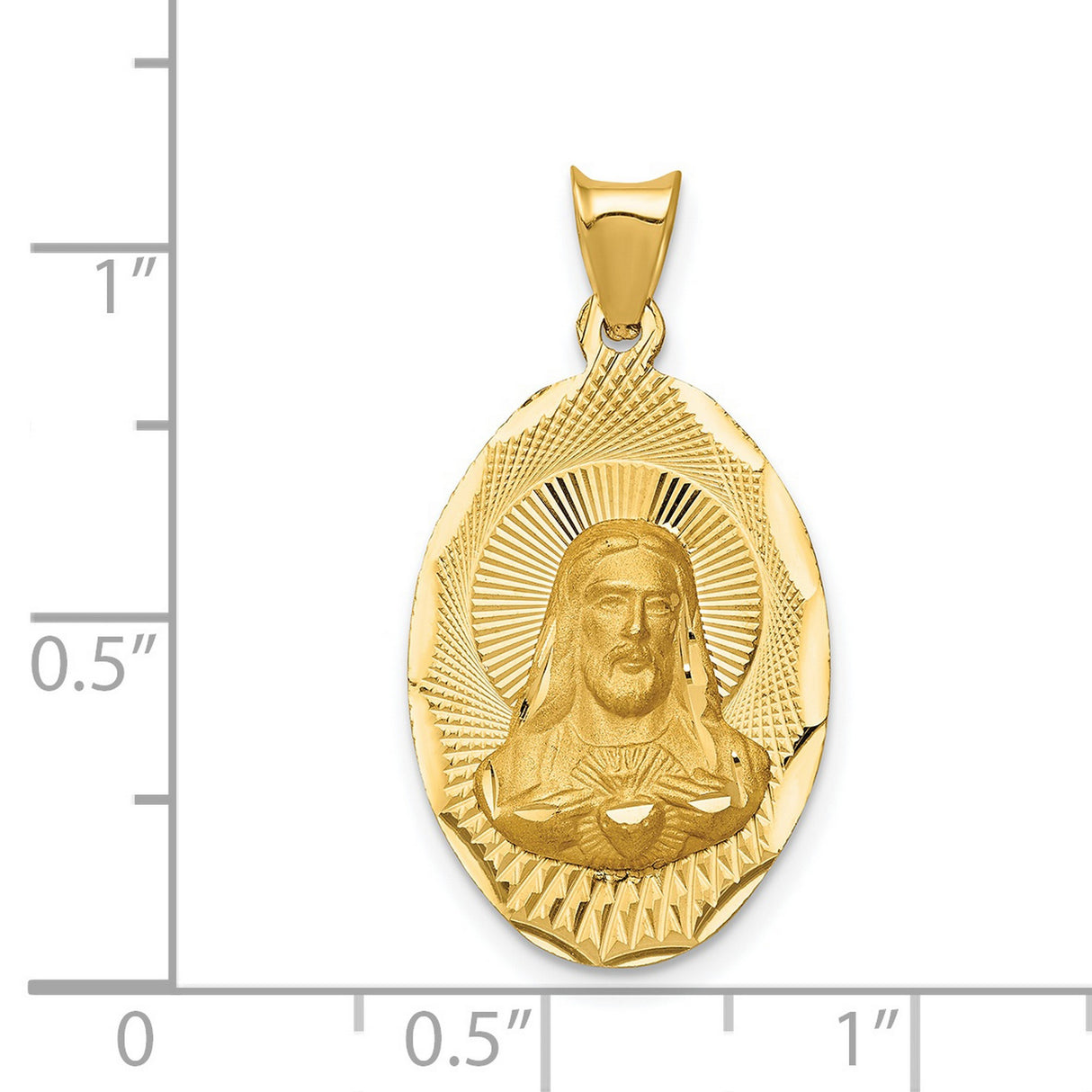 Polished Sagrado Corazon de Jesus Oval Medal Charm Pendant in Real 14k Yellow Gold