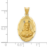 Polished Sagrado Corazon de Jesus Oval Medal Charm Pendant in Real 14k Yellow Gold