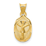 Polished Corpus Crucified Body of Christ Oval Charm Pendant in Real 14k Yellow Gold