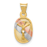 Polished Corpus Crucified Body of Christ Oval Charm Pendant in Real 14k Multi-Tone Gold