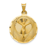 Polished Corpus Crucified Body of Christ Round Charm Pendant in Real 14k Yellow Gold