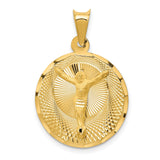 Polished Corpus Crucified Body of Christ Round Charm Pendant in Real 14k Yellow Gold