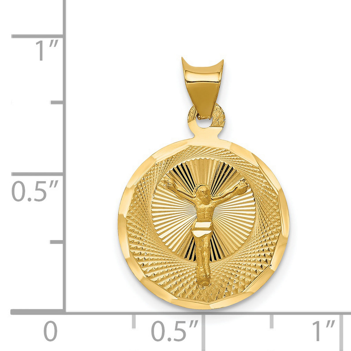 Polished Corpus Crucified Body of Christ Round Charm Pendant in Real 14k Yellow Gold