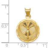 Polished Corpus Crucified Body of Christ Round Charm Pendant in Real 14k Yellow Gold