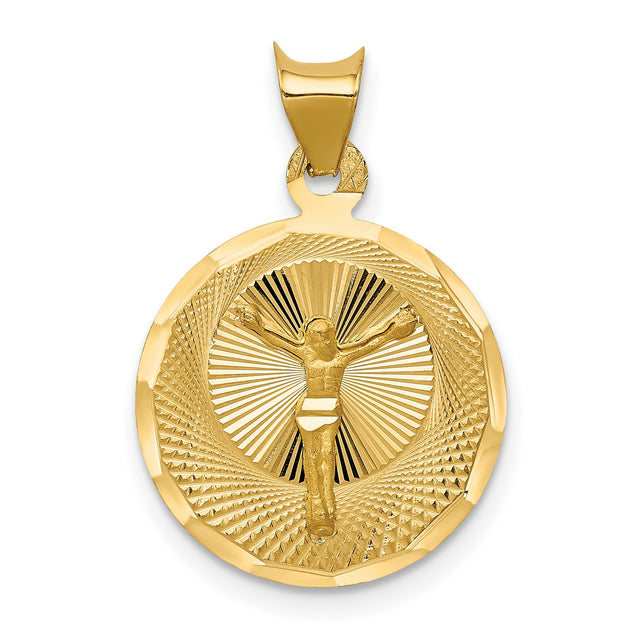 Polished Corpus Crucified Body of Christ Round Charm Pendant in Real 14k Yellow Gold