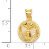 Polished Corpus Crucified Body of Christ Round Charm Pendant in Real 14k Yellow Gold