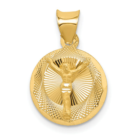 Polished Corpus Crucified Body of Christ Round Charm Pendant in Real 14k Yellow Gold