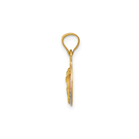 14k Multi-Tone Gold Crucifix Pendant with Raised Christ Figure and Textured Tri-Tone Background