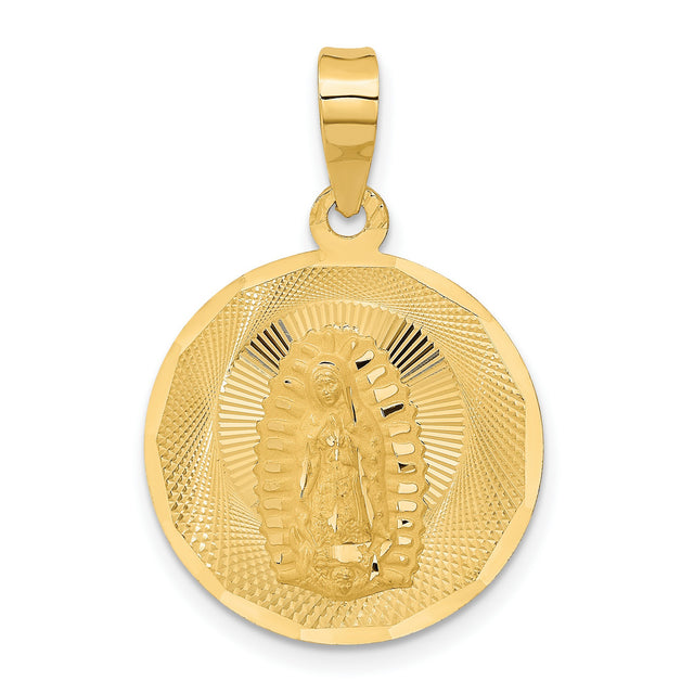 Polished Our Lady of Guadalupe Round Charm Pendant in Real 14k Yellow Gold