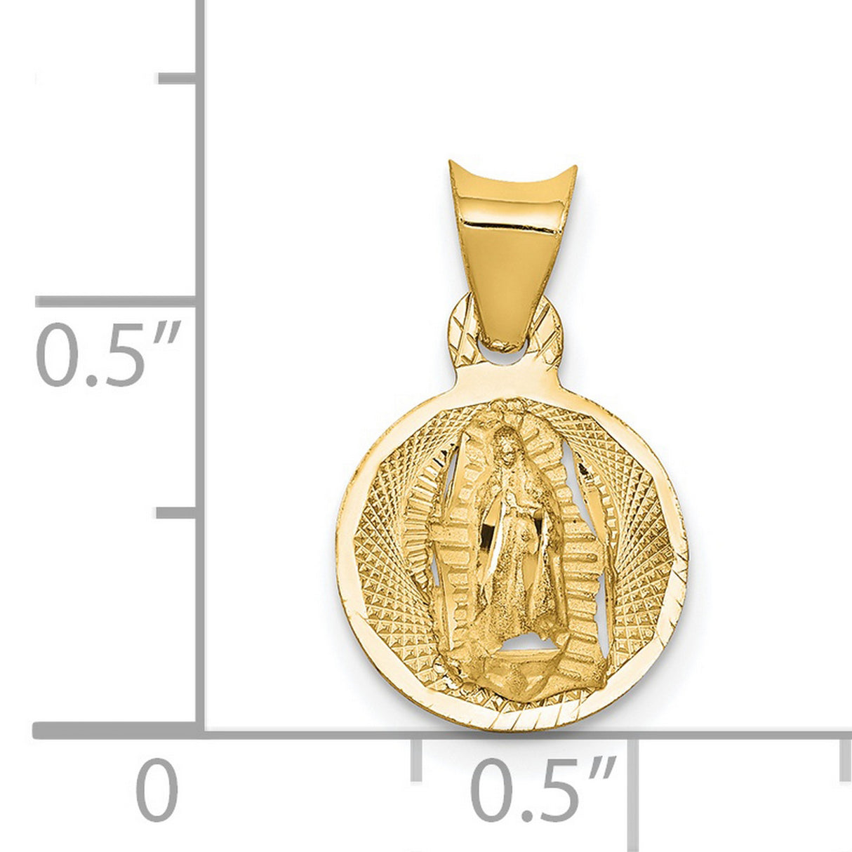 Polished Our Lady of Guadalupe Round Charm Pendant in Real 14k Yellow Gold