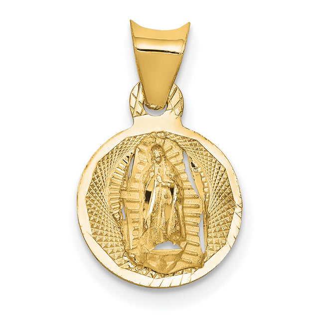 Polished Our Lady of Guadalupe Round Charm Pendant in Real 14k Yellow Gold