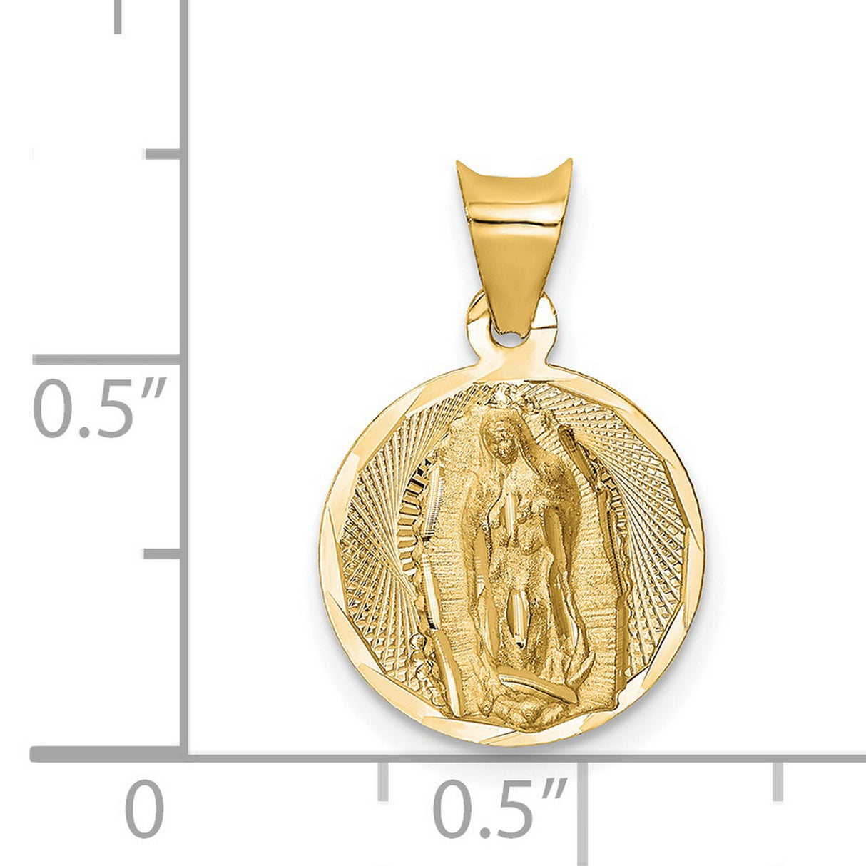 Polished Our Lady of Guadalupe Round Charm Pendant in Real 14k Yellow Gold