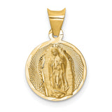 Polished Our Lady of Guadalupe Round Charm Pendant in Real 14k Yellow Gold