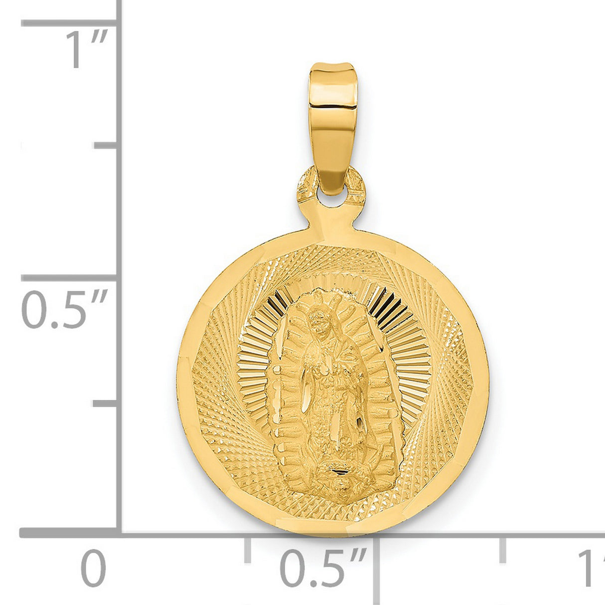 Polished Our Lady of Guadalupe Round Charm Pendant in Real 14k Yellow Gold