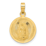 Polished Our Lady of Guadalupe Round Charm Pendant in Real 14k Yellow Gold