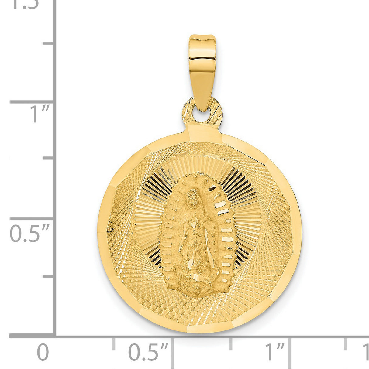 Polished Our Lady of Guadalupe Round Charm Pendant in Real 14k Yellow Gold