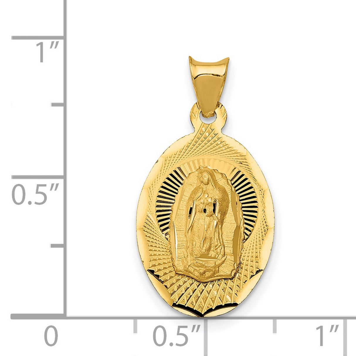 Polished Our Lady of Guadalupe Oval Charm Pendant in Real 14k Yellow Gold