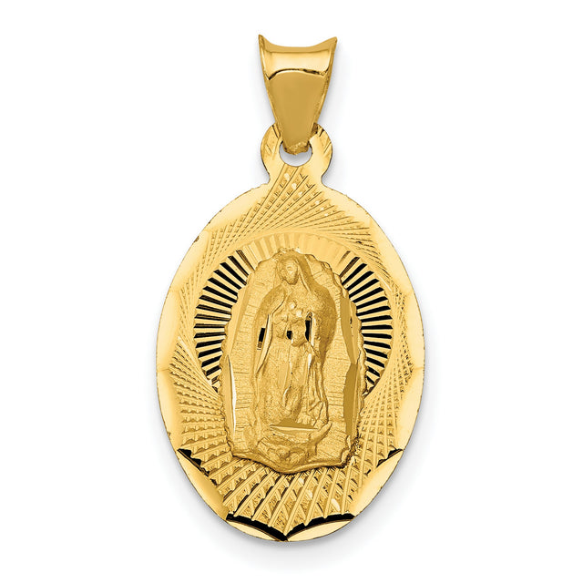 Polished Our Lady of Guadalupe Oval Charm Pendant in Real 14k Yellow Gold