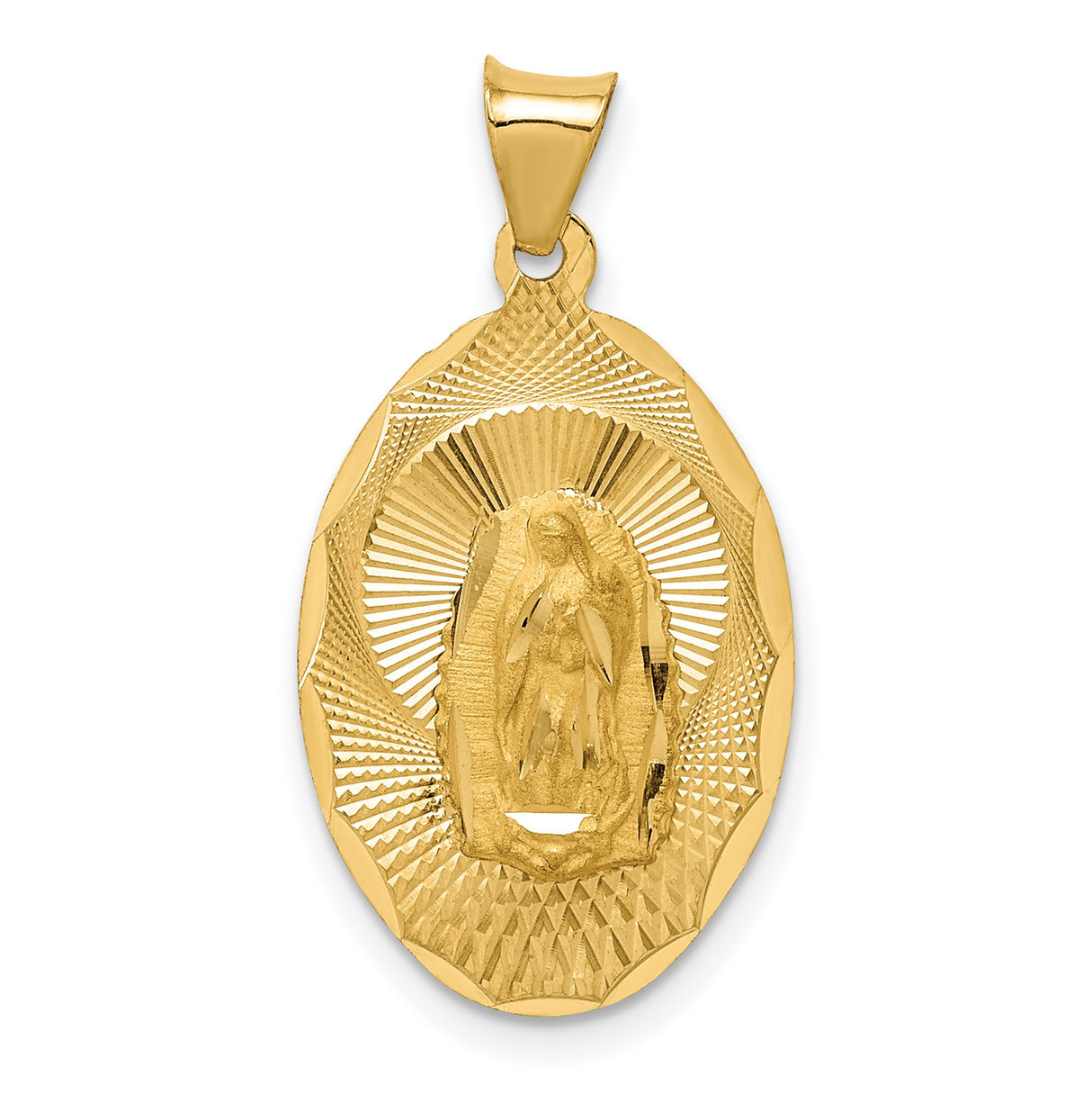 Polished Our Lady of Guadalupe Oval Charm Pendant in Real 14k Yellow Gold