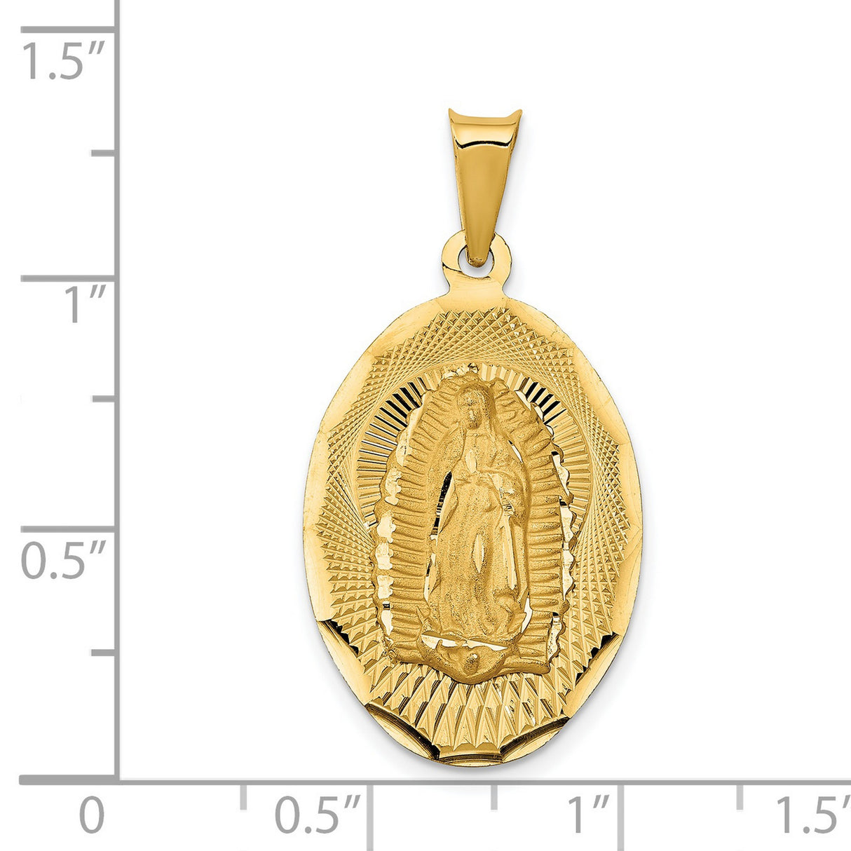 Polished Our Lady of Guadalupe Oval Charm Pendant in Real 14k Yellow Gold