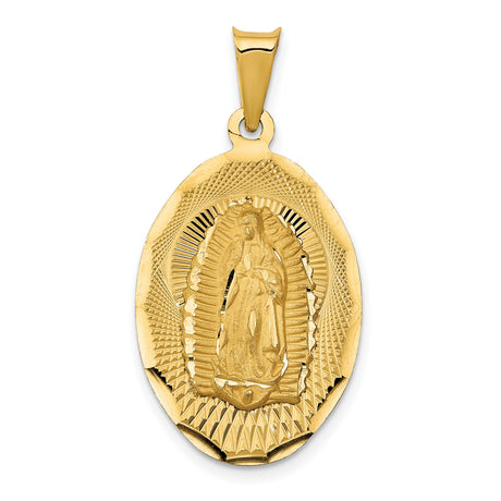 Polished Our Lady of Guadalupe Oval Charm Pendant in Real 14k Yellow Gold