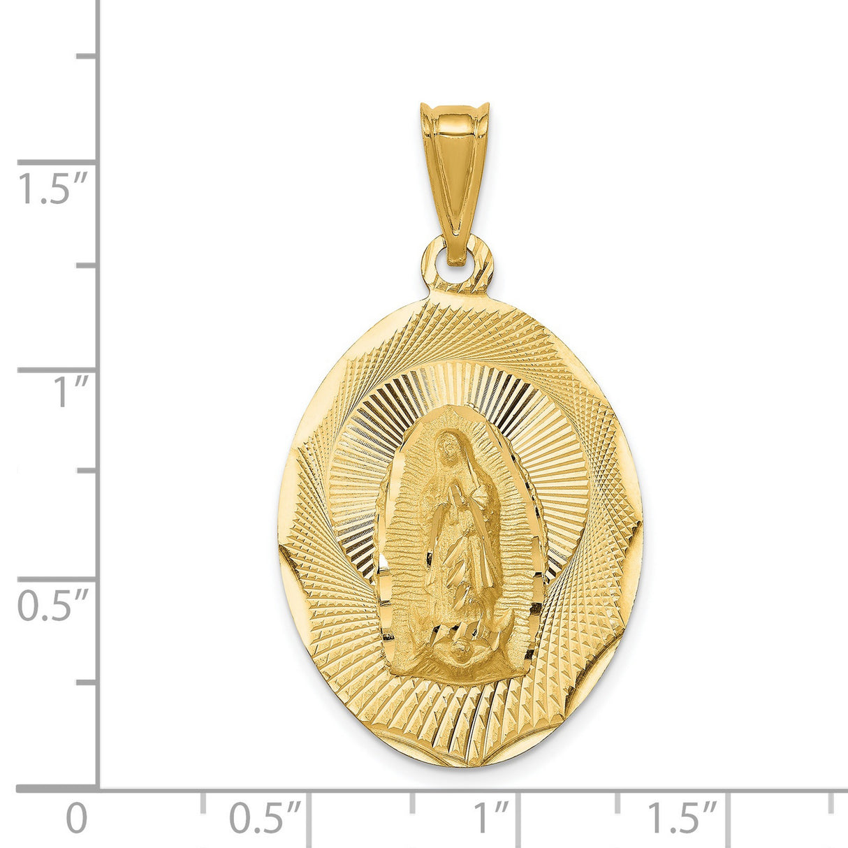 Polished Our Lady of Guadalupe Oval Charm Pendant in Real 14k Yellow Gold