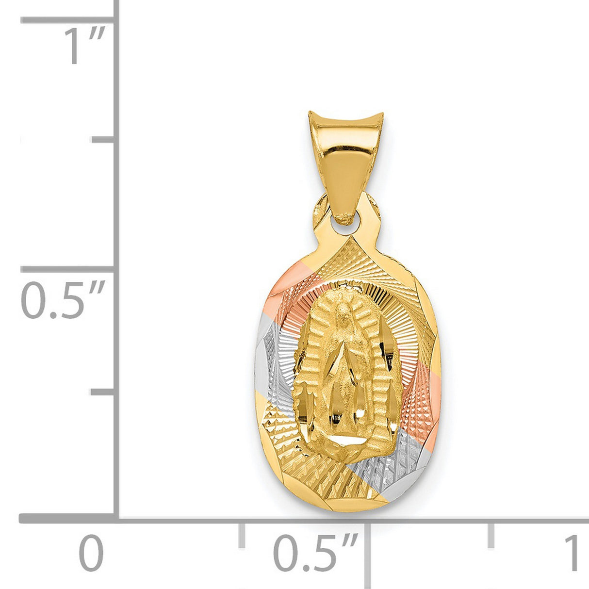 Polished Our Lady of Guadalupe Oval Charm Pendant in Real 14k Multi-Tone Gold