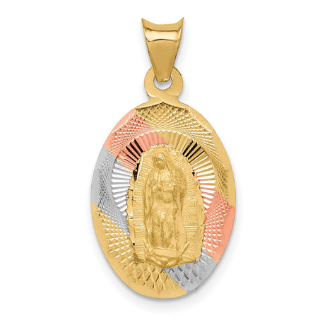 Polished Our Lady of Guadalupe Oval Charm Pendant in Real 14k Multi-Tone Gold