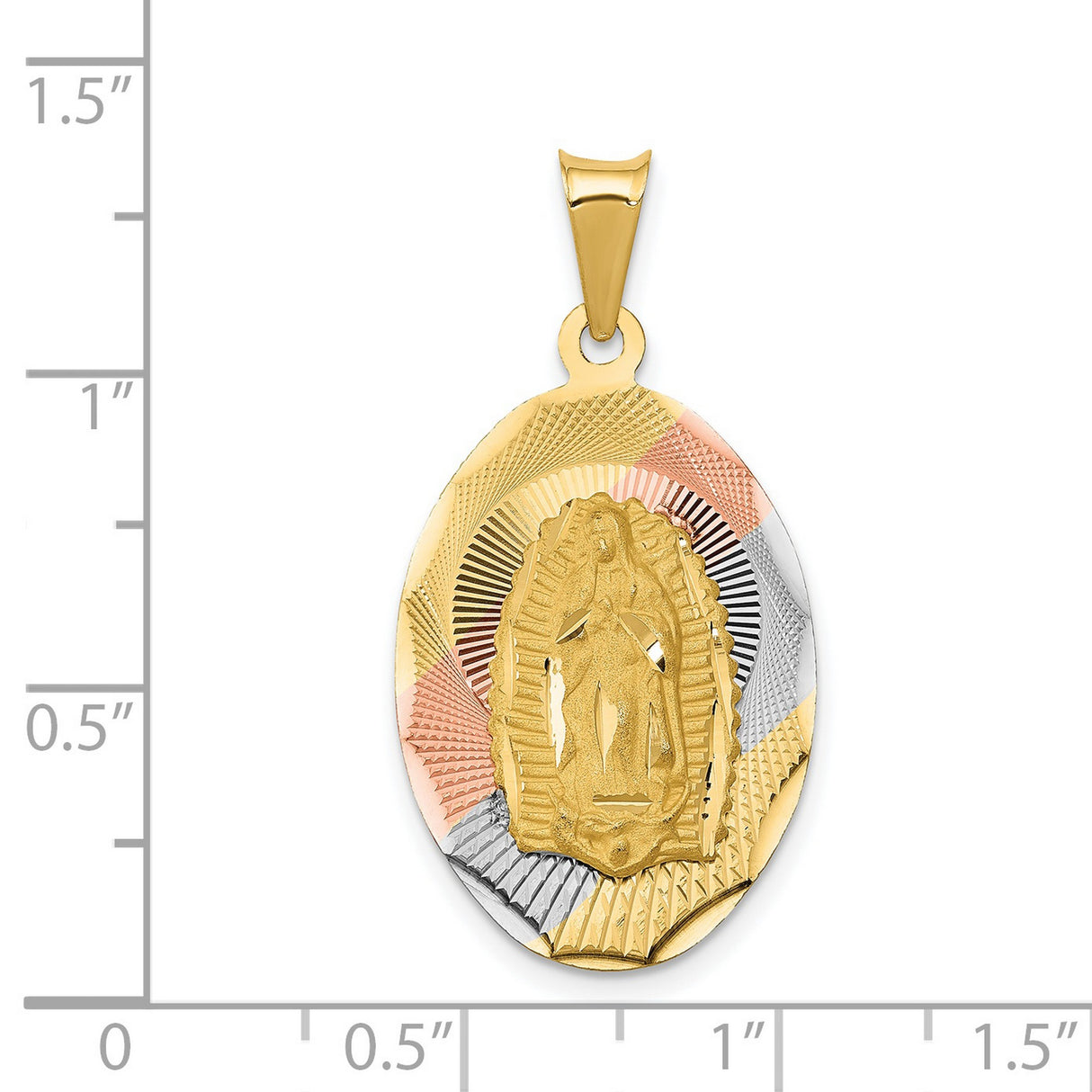 Polished Our Lady of Guadalupe Oval Charm Pendant in Real 14k Multi-Tone Gold