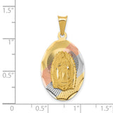 Polished Our Lady of Guadalupe Oval Charm Pendant in Real 14k Multi-Tone Gold