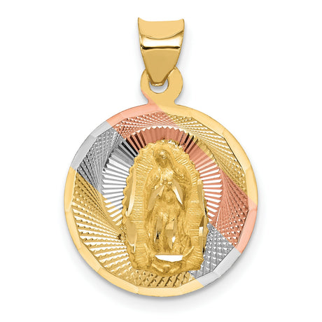 14k Tri-Color Gold Pendant with Rhodium Accents, Our Lady of Guadalupe Medallion