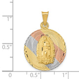Polished Our Lady of Guadalupe Round Charm Pendant in Real 14k Multi-Tone Gold