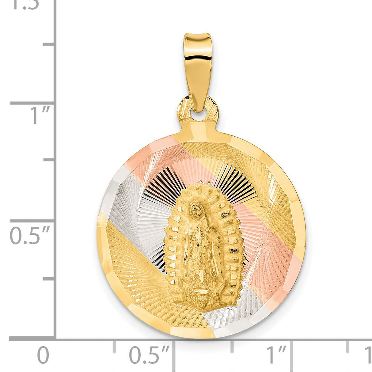 Polished Our Lady of Guadalupe Round Charm Pendant in Real 14k Multi-Tone Gold