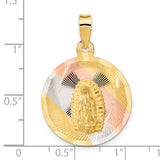 Polished Our Lady of Guadalupe Round Charm Pendant in Real 14k Multi-Tone Gold