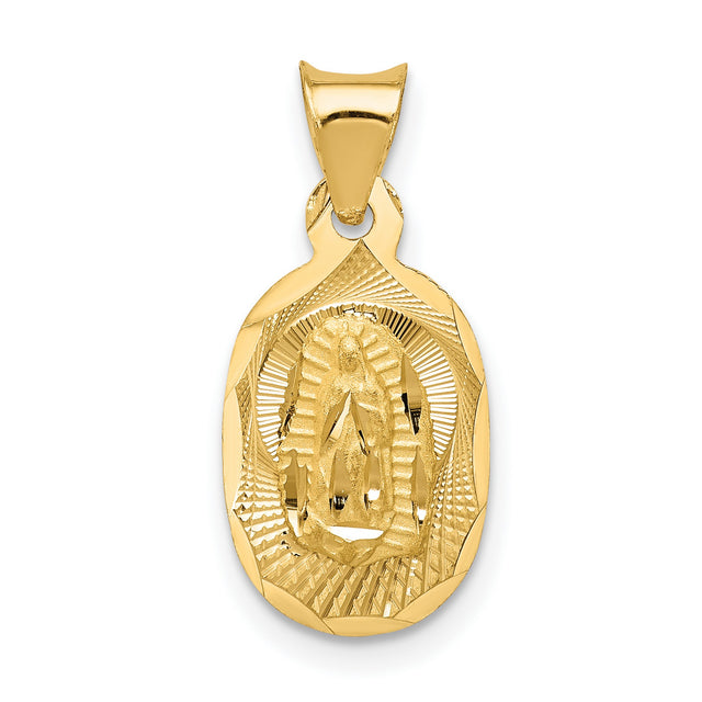 Polished Our Lady of Guadalupe Oval Charm Pendant in Real 14k Yellow Gold