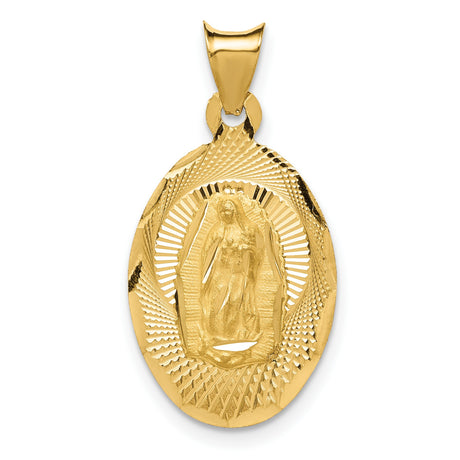 Our Lady of Guadalupe Oval Disc Charm Pendant in Real 14k Yellow Gold