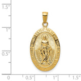 Miraculous Medal Our Lady of Graces with Words Oval Charm Pendant in Real 14k Yellow Gold