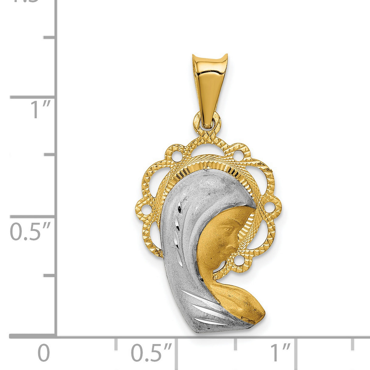 Mary Mother of God Blessed Virgin Figurine Shaped Charm Pendant in Real 14k Multi-Tone Gold