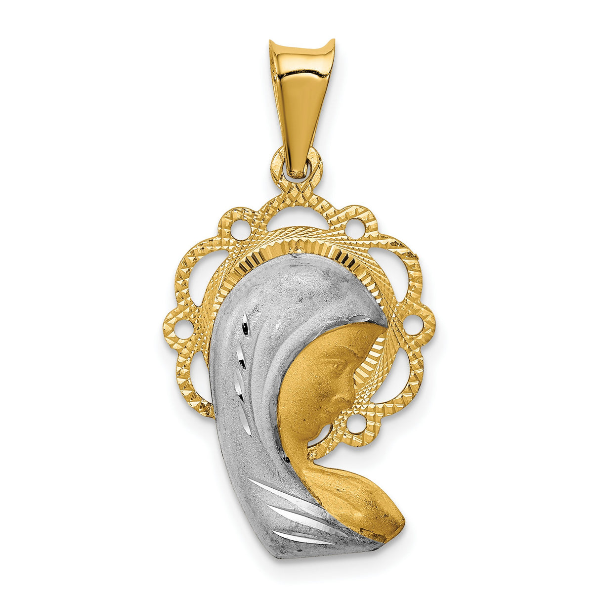 Mary Mother of God Blessed Virgin Figurine Shaped Charm Pendant in Real 14k Multi-Tone Gold