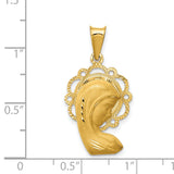 Mary Mother of God Blessed Virgin Figurine Shaped Charm Pendant in Real 14k Yellow Gold
