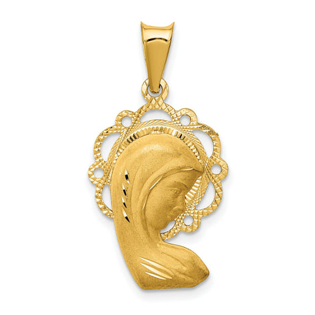 Mary Mother of God Blessed Virgin Figurine Shaped Charm Pendant in Real 14k Yellow Gold