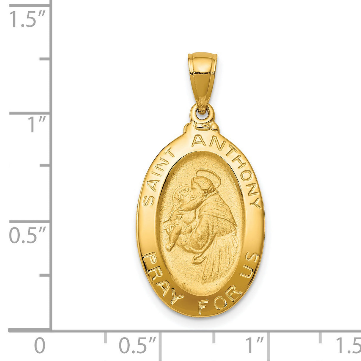 Solid Saint Anthony Pray For Us Words Oval Charm Pendant in Real 14k Yellow Gold