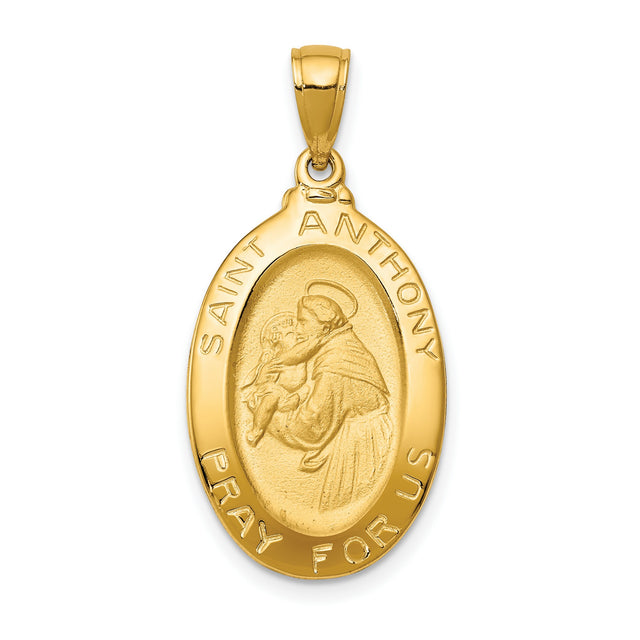 Solid Saint Anthony Pray For Us Words Oval Charm Pendant in Real 14k Yellow Gold