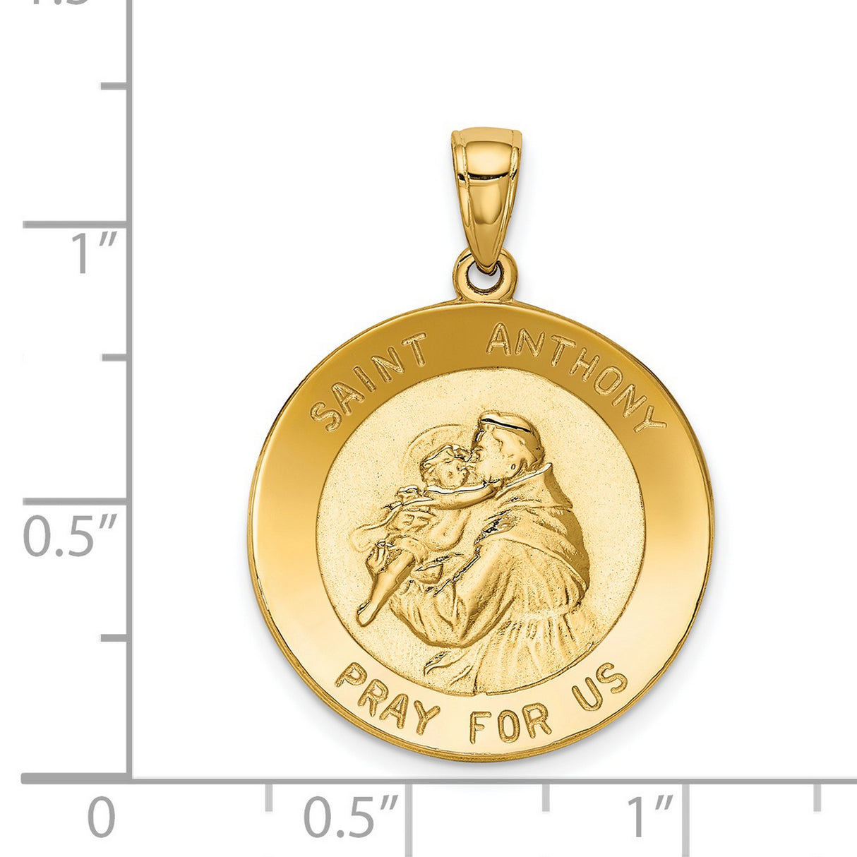 Solid Saint Anthony Pray For Us Words Round Charm Pendant in Real 14k Yellow Gold