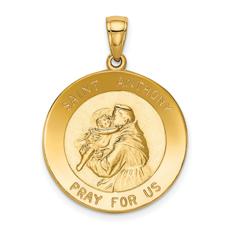 Solid Saint Anthony Pray For Us Words Round Charm Pendant in Real 14k Yellow Gold